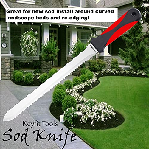 Keyfit Tools SOD Knife Professional Contractor Grade 304 Stainless Steel Blade Sod Cutter Trim New Sod Edging Beds Overgrown Valve Box Sprinkler Heads Like Hunter PGP Raise Repair Remove Sprinklers