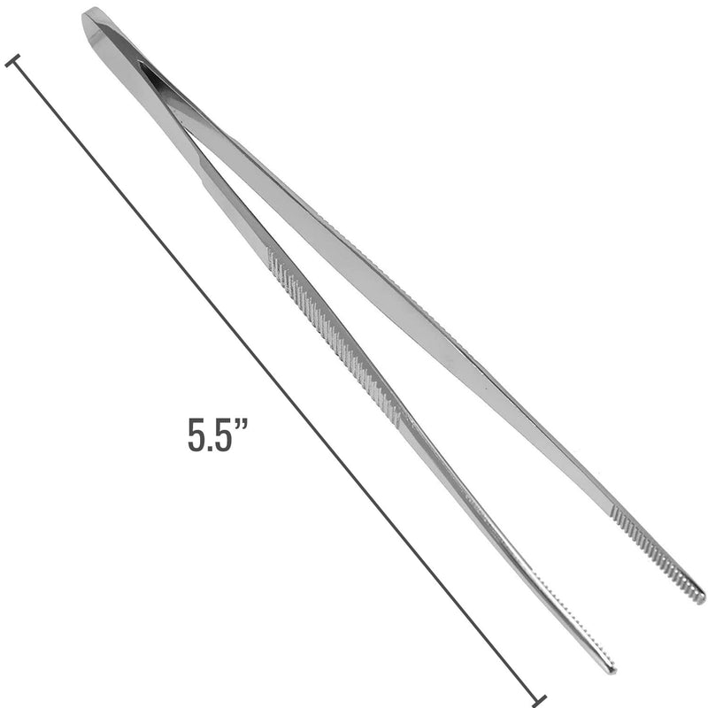 MABIS Stainless Steel Dressing Forceps, 5.5 Inch Serrated Thumb Forceps for Medical, Veterinary, First Aid, Lab, and Precision Tasks, Strong Grip 5.5 Inch (Pack of 1)