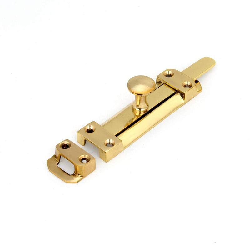 Renovators Supply Manufacturing Door Lock Latch 4.5 in. Brass Slide Bolt Latch with Mounting Hardware 4.5 Inch