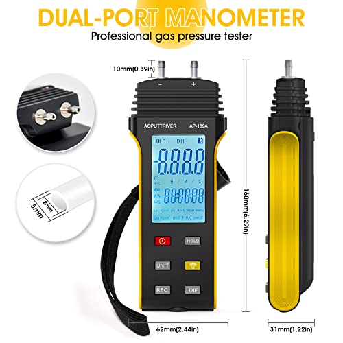 HVAC Manometers Dual-Port Air Pressure Tester ±30Psi/206.8Kpa Light Orange