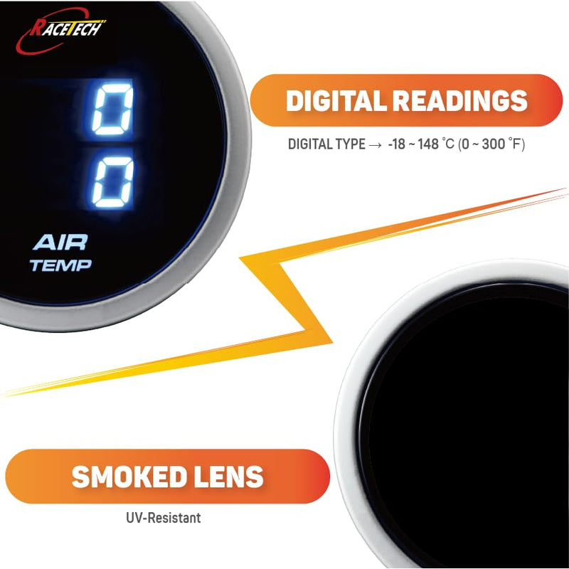 MOTOR METER RACING 52mm 2-1/16" Digital Dual Air Temperature Gauge °F Inside & Out Blue LED for Automobile Racetech Dual Air Temp