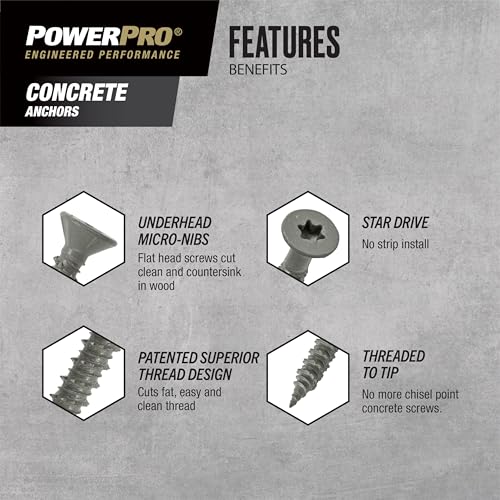 Power Pro Concrete Screw Anchors #410 Stainless Flat (1/4" x 1-1/4") 100-Piece