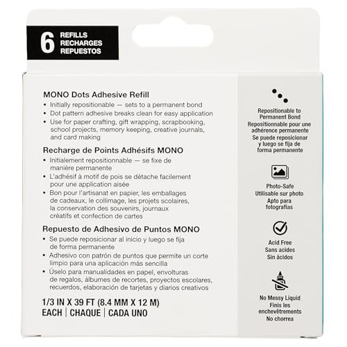 Tombow 62349 Refill, Mono Adhesive Dots, 6- Pack, Value Pack