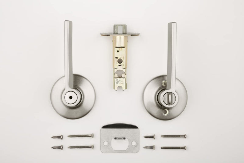 Kwikset Ladera Interior Privacy Door Handle with Lock, Door Lever For Bathroom and Bedroom, Satin Nickel Reversible Keyless Push Button Lock Door Lever, with Microban Protection, 1 Count (Pack of 1) 1 Count (Pack of 1)