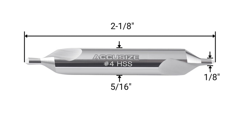 Accusize #4 HSS Center Drill, 0530-0400x10 | No.4, 5/16" x 1/8" x 2-1/8", 10 Pcs Pack, H.S.S. Center Drill Bits NO.4, 5/16" x 1/8" x 2-1/8", 10 pc