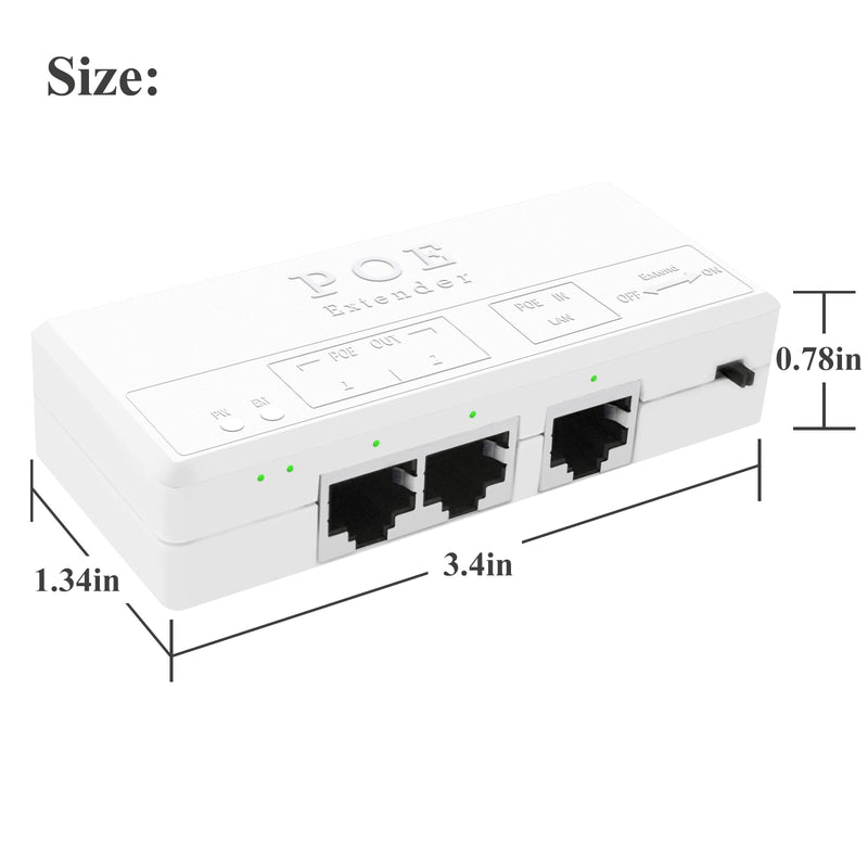 Poe Extender, 1 in 2 Out PoE+ Repeater, 10/100Mbps, Extends 250m, 60W Comply with IEEE802.3af/at for PoE Switch/Injector and Security POE Camera Over Cat5/6 Cable