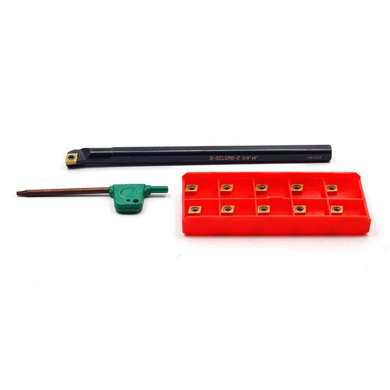 OOSCARBIDE 3/8"x 6" Indexable Boring Bar with10pcs CCMT21.51 (CCMT060204) Carbide Inserts, Right-Hand, High-Quality Solid Carbide, Multilayer Coating