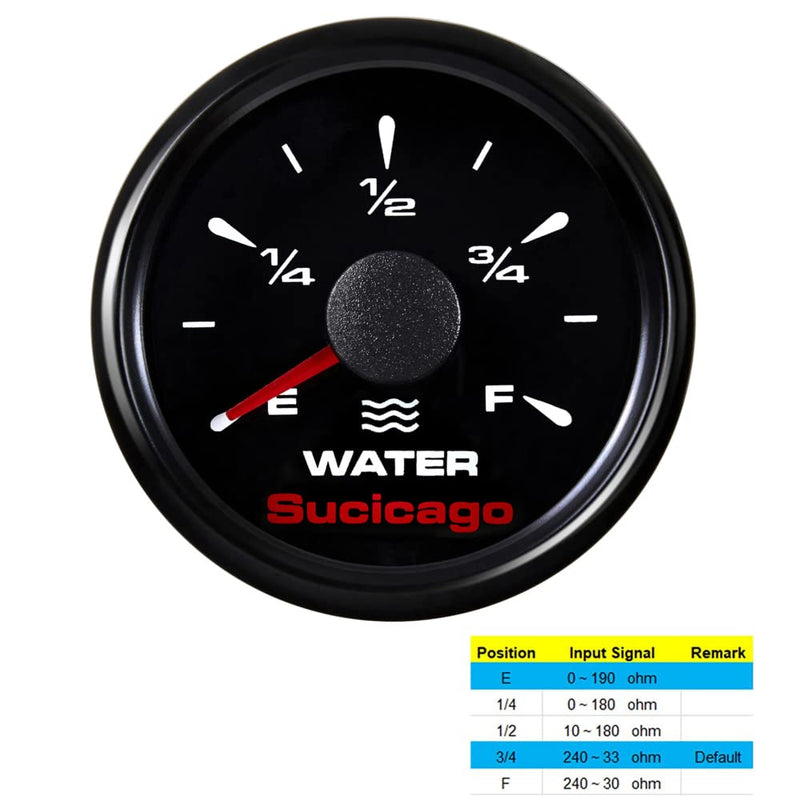 52mm Water Tank Level Gauge RV Water Level Gauge Universal Marine for Boat Truck 0-190ohm 240-33ohm 240-30ohm 0-180ohm 10-180ohm 2"(E-1/2-F) All Black All Black(Universal Water Tank Gauge) All Black(Universal Water Tank Gauge)