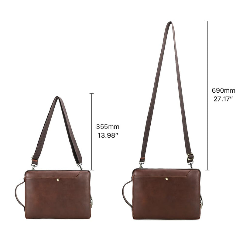 Hiram Laptop Shoulder Bag Handmade Crazy Horse Leather Briefcase Lightweight Computer Bag Coffee