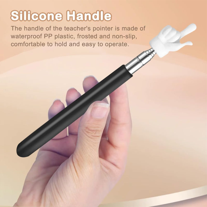 2Pcs Telescopic Teachers Pointer,Extendable Finger Shape Pointing Stick,Teacher Pointer Stick for Teaching,Conference Training,Demonstration,Lecture,Museum Explanation black