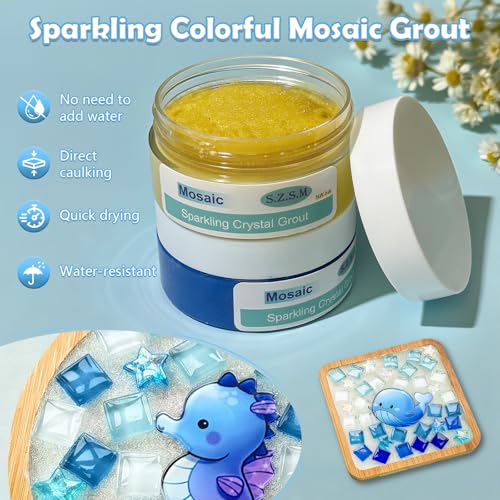 Mosaic Crystal Grout for DIY Tiles & Crafts – Pre-Mixed Grout for Glass & Crystal Tiles, No Water Needed, Fast-Drying, Non-Toxic, Perfect for Handmade Coasters & Decorative Projects (Yellow, 5oz) yellow