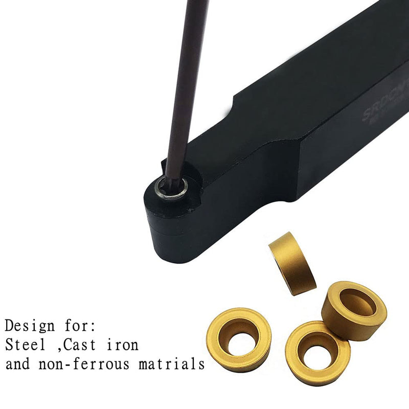 RCMT10T3M0 10pcs Carbide indexable Turning Insert with 5/8" SRDCN1616H10 Lathe Turning Tool Holder for Steel,Stainless Steel (RCMT10T3M0 +SRDCN1616H10) SRDCN1616H10+10psc R5 Yellow