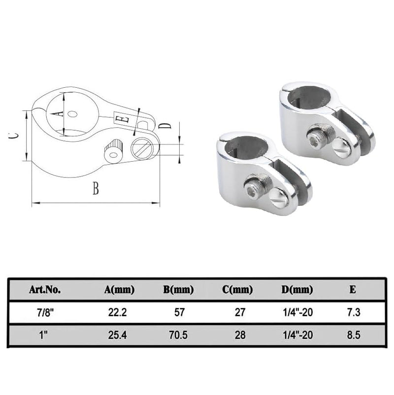 Thorn Boat Bimini Top Hinged Jaw Slide Rail Mount 316 Stainless Steel Marine Hardware Pair 1" standard