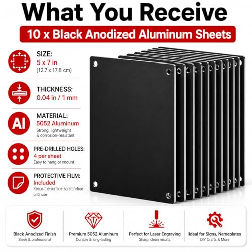 10 Pack 5052 Black Aluminum Sheets 5" x 7" x 1mm