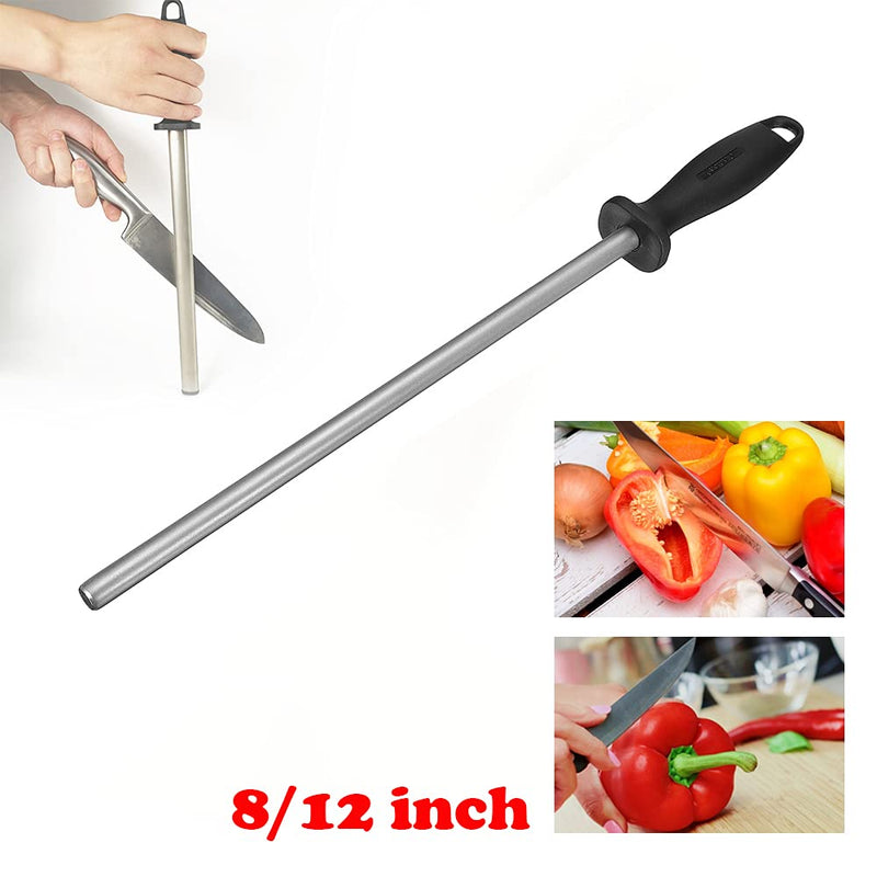 Diamond Carbon Steel Knife Sharpener Rod Sharpening Solid Steel Oval Gourmet Blade Sharpening Rod or Stick Tool for Kitchen Home 12 Inch