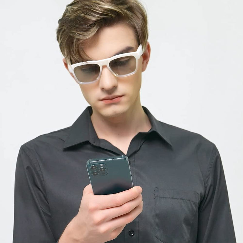 OhO Smart Glasses,Polarized Sunglasses with Bluetooth Speaker,Athletic/Outdoor UV Protection and Voice Control,Unisex(Transitional Lens) Shiny White Frame-transitional Grey Lens
