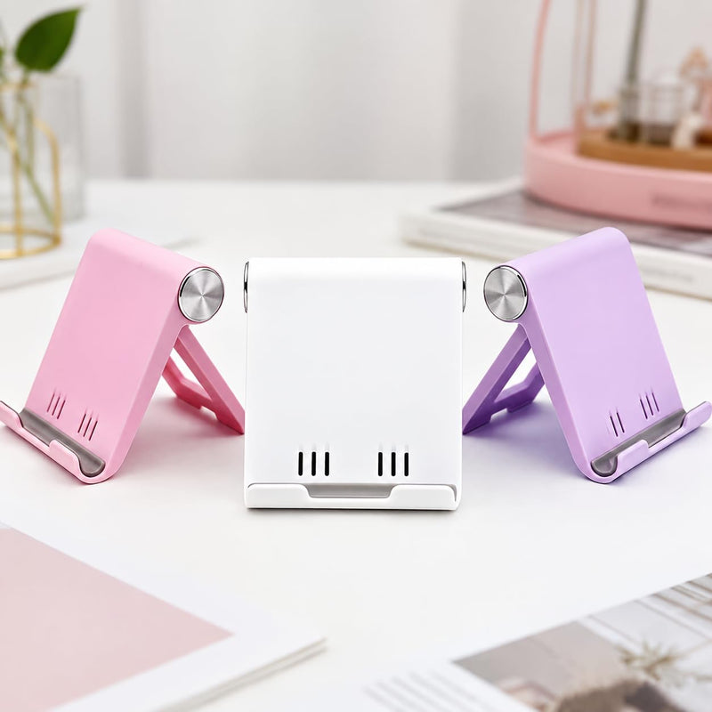 Dual Folding Cell Phone Stand, Fully Adjustable Phone Holder for Desk, Compatible with All Phones, Pink