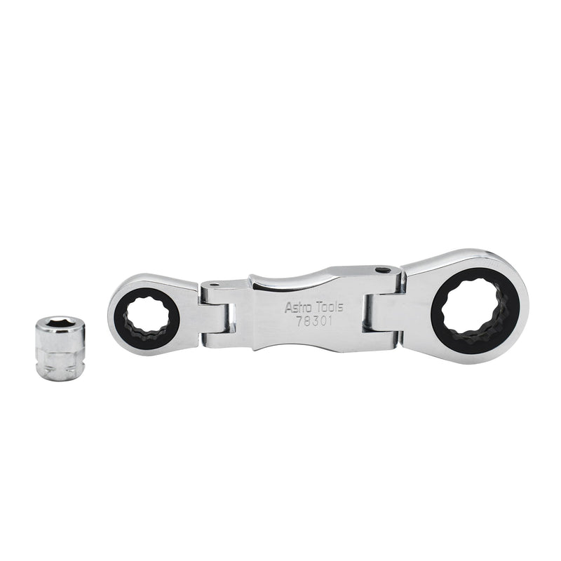 Astro Tool 78301 Stubby Ratcheting Flex Head Double Box End Wrench for Nano Sockets
