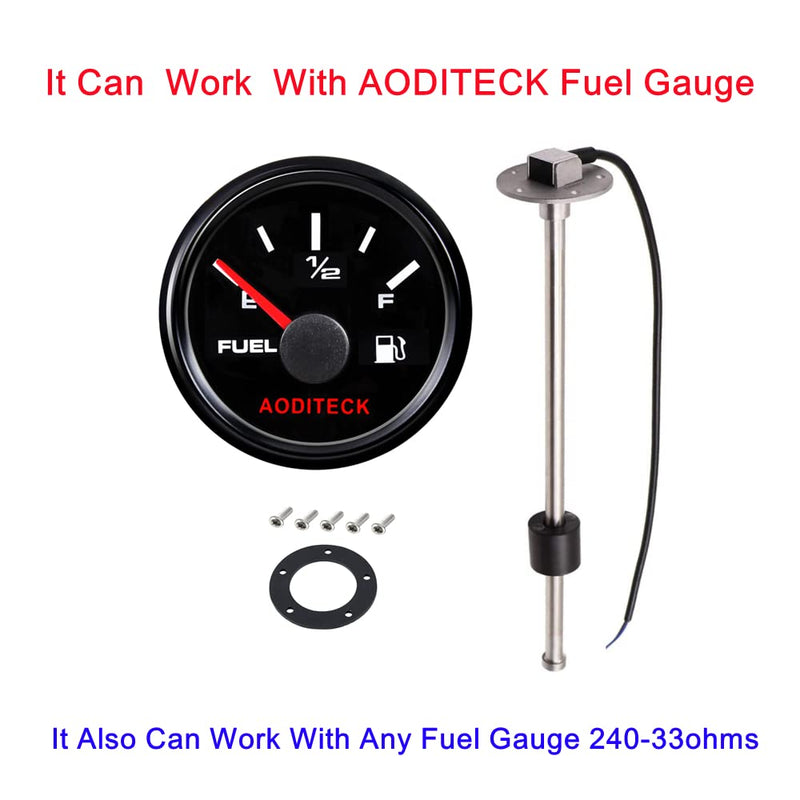 Marine Fuel Gauge for Boat Gas Gauge Fuel Level Gauge for Car Truck Vehicle Diesel Automotive Replacement Aftermarket Gauge for Car Truck Vehicle SUV 240-33ohm with Backlight All Black, 5 Scale(Fuel Gauge)