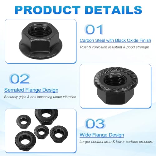 5Pcs Serrated Flange Hex Nuts M14-2 Coarse Carbon Steel Black Oxide 5