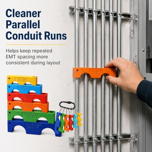 6 Piece Magnetic EMT Conduit Spacer Set, Color-Coded Electrical Conduit Spacers for 1/2, 3/4, 1, 1-1/4, 1-1/2 in EMT tools, Electrician Tools for Pipe Spacing and stud spacer framing