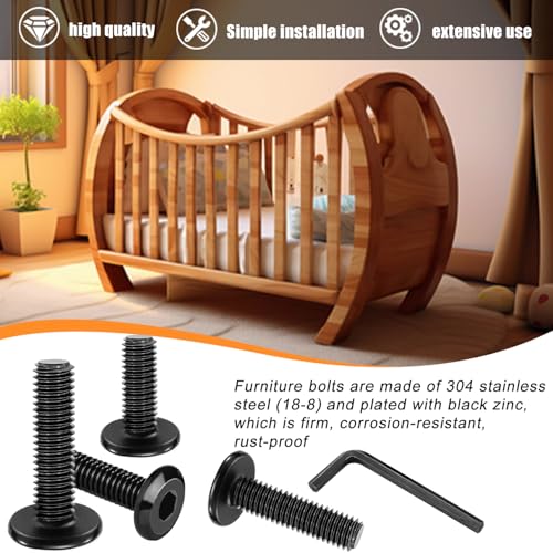 Taiss 10pcs 1/4-20x2-1/2" Flat Head Socket Head Screw,Furniture Bolts,Furniture Screws 304 Stainless Steel,1/4 Bolts Black Zinc Plated Fully Threaded,Countersunk Connector Screws with Hex Spanner