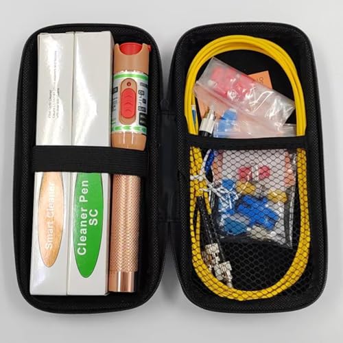 Fiber Optic Cable Fault Locate Kit - 30Km VFL Fiber Optic Visual Fault Locator, FC - LC Adapter, LC/SC/ST/FC Coupler, 2 Cleaners and 3 Short Patch Cords Golden & Red