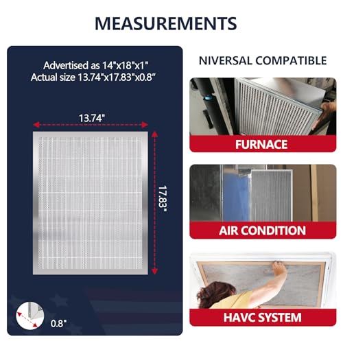 14x18x1 Lifetime Electrostatic Air Filter, MERV 8 Washable Aluminum AC/HVAC Furnace Filter, Reusable Permanent Air Filter,Easy to Clean, Healthier Home/Office(Actual Size:13.75x17.75x0.86) 14" x 18" x 1" Washable Air Filter