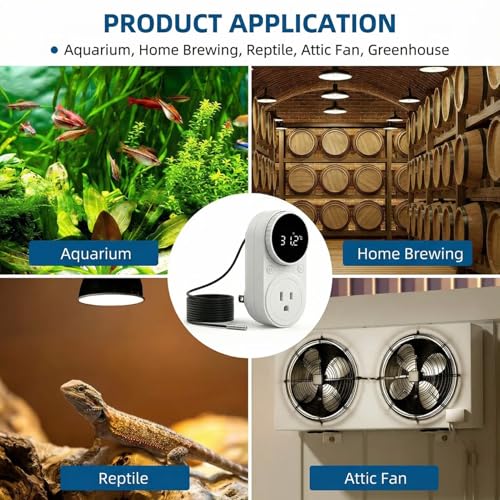 MakerHawk Digital Temperature Controller Thermostat Controller 1800W 120V 15A Rotary Knob Button Adjustment Heating Cooling Control with Sensor for Reptile Incubator Greenhouse Swimming Pool (TC801) TC801