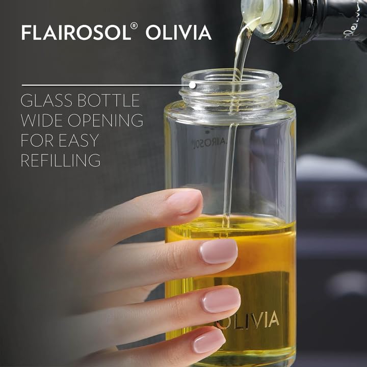 FLAIROSOL OLIVIA. The Original Advanced Oil Sprayer for Cooking, Salads, BBQs and More, Continuous Spray with Portion Control, Trusted by Chefs. Patented Technology. (Glass Bottle) (Golden Leaves) Golden Leaves