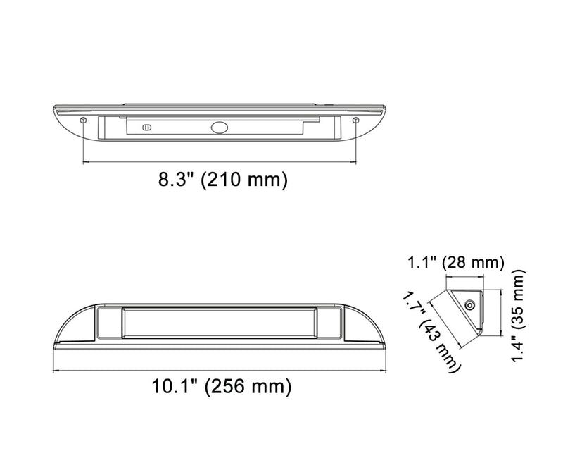10" RV Camper LED Awning Porch Utility Light Fixture, 40° Down Angle Beam, 6000K Cool-White Super Bright, 12V/24V DC, High Light-Output Low Ampere Draw, Plastic Housing Black Finish, 2-Pack