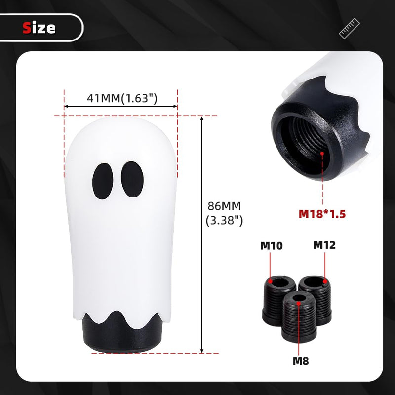 muge racing Ghost Shift Knob, Aluminum Weighted Automotive Gear Shift Manual knobs Lever with 3 Threaded Adapters M8 M10 M12 x 1.25, Universal for Vehicle Funny Cool Spooky Car Accessories (White) White