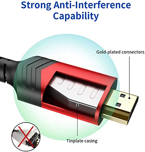4K Long HDMI Cable 2 Pack 25 ft, JSAUX 18Gbps High Speed HDMI 2.0 Braided Cord, 4K 60Hz HDR, 2K 1440P 144Hz, 1080p, HDCP 2.2, 3D, ARC, Ethernet Compatible with Monitor Smart TV PC PS5 PS4 Blu-ray -Red Standard 25ft Red