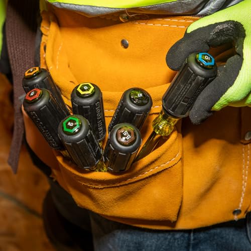 Klein Tools 65160 Tool Set, Made in USA, Metric Nut Driver Set Sizes 5, 5.5, 6, 7, 8, 9, and 10 mm, 3-Inch Chrome-Plate Hollow Shafts, 7-Piece WRENCH