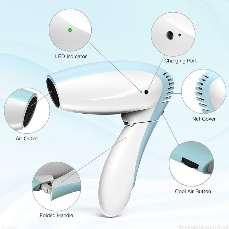 Cordless Hair Dryer - Cool Wind Battery Operated Blow Dryer | Rechargeable Portable Hairdryer for Summer, Indoor, Outdoor, Camping, Tourism (No Hot or Warm Air)