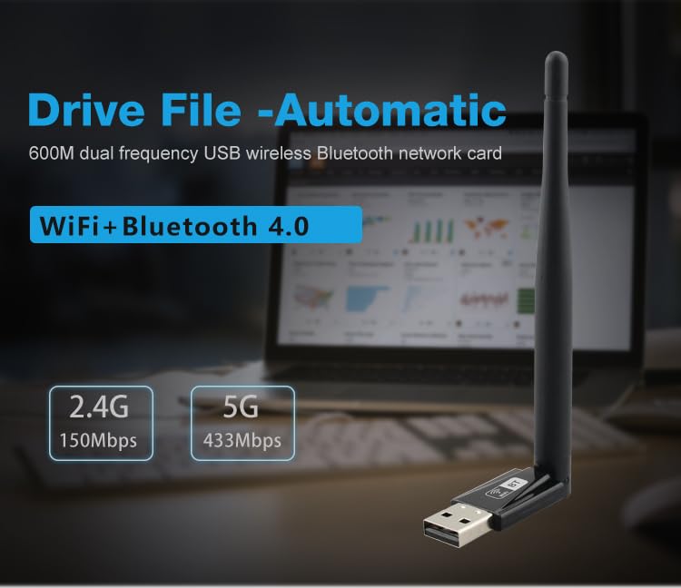JAPOO RTL8821CU WiFi Wireless USB WiFi Adapter for Desktop PC and Laptop,WiFi + BT4.0 600Mbps High Gain Dual Band 3.5dBi Antenna 5G/2.4G WiFi Adapter,Supports Win XP/7/8/10 (with Antenna) W69L-600M