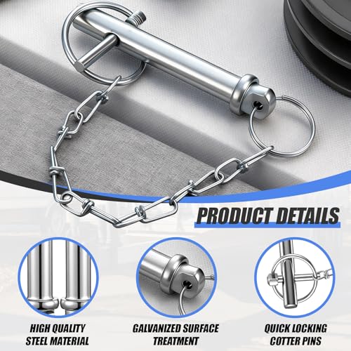 1 Pcs Trailer Drop Foot Jack Replacement Pin 9/16 Inch Diameter, 3-1/2 Inches Total Length, 2-5/8 Inches Effective Length Galvanized Steel Strip Chain Cotter Pin 7000 Lbs Load Capacity 1