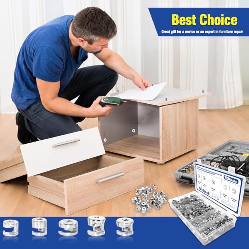 125Pcs 3 in 1 Furniture Connecting Cam Lock kit, Eccentric Wheels Bolt Fittings Fasteners Hardware Parts Nut & Bolt Assortment Set for Cabinet Drawer (15*9.5/15*11.5/15*13.5/12*10/12*12mm)
