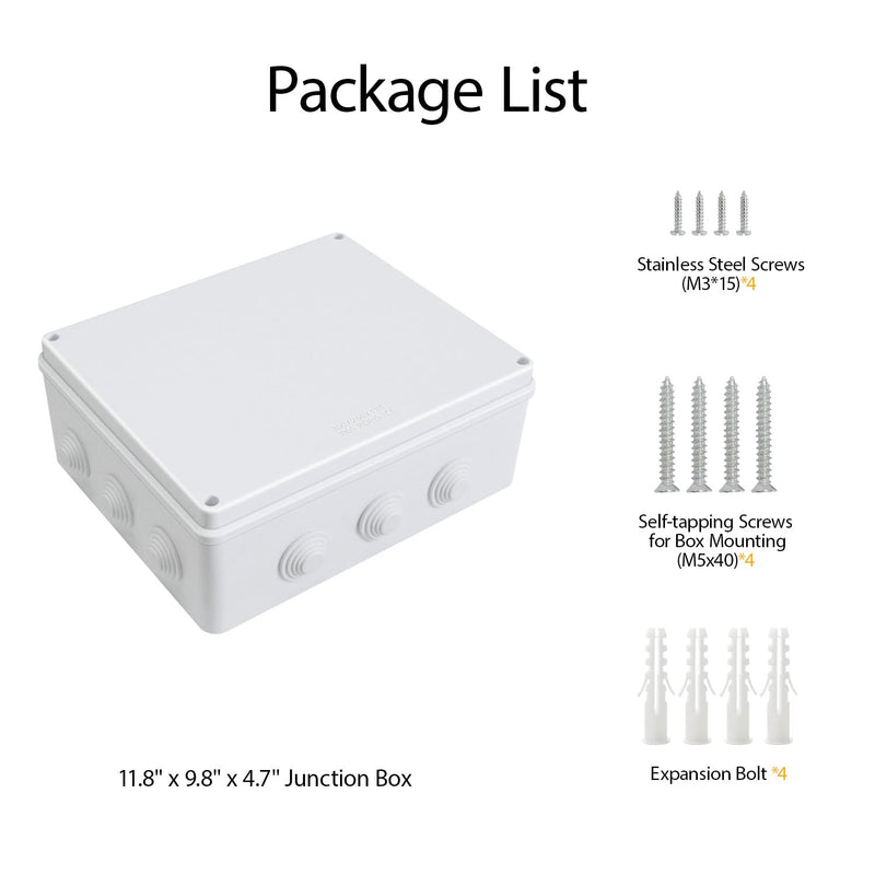 LeMotech ABS Plastic Dustproof Waterproof IP65 Junction Box Universal Electrical Project Enclosure White 11.8 x 9.8 x 4.7 inch (300 x 250 x 120 mm) 11.8" x 9.8" x 4.7" (1pc)
