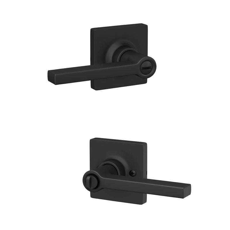 Straight Lever with Square Trim Bedroom and Bathroom Door Handle, Matte Black Finish 2-3/8 in (60 mm) or 2-3/4 in (70 mm)