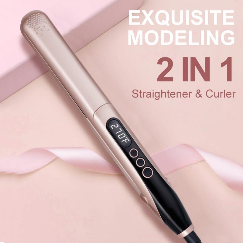 Hair Straightener Flat Iron Digital Display 100°C–230°C, with Glove | Hair Straightener and Curler 2 in 1, Dual Voltage, Ceramic Plates, Lasting Results