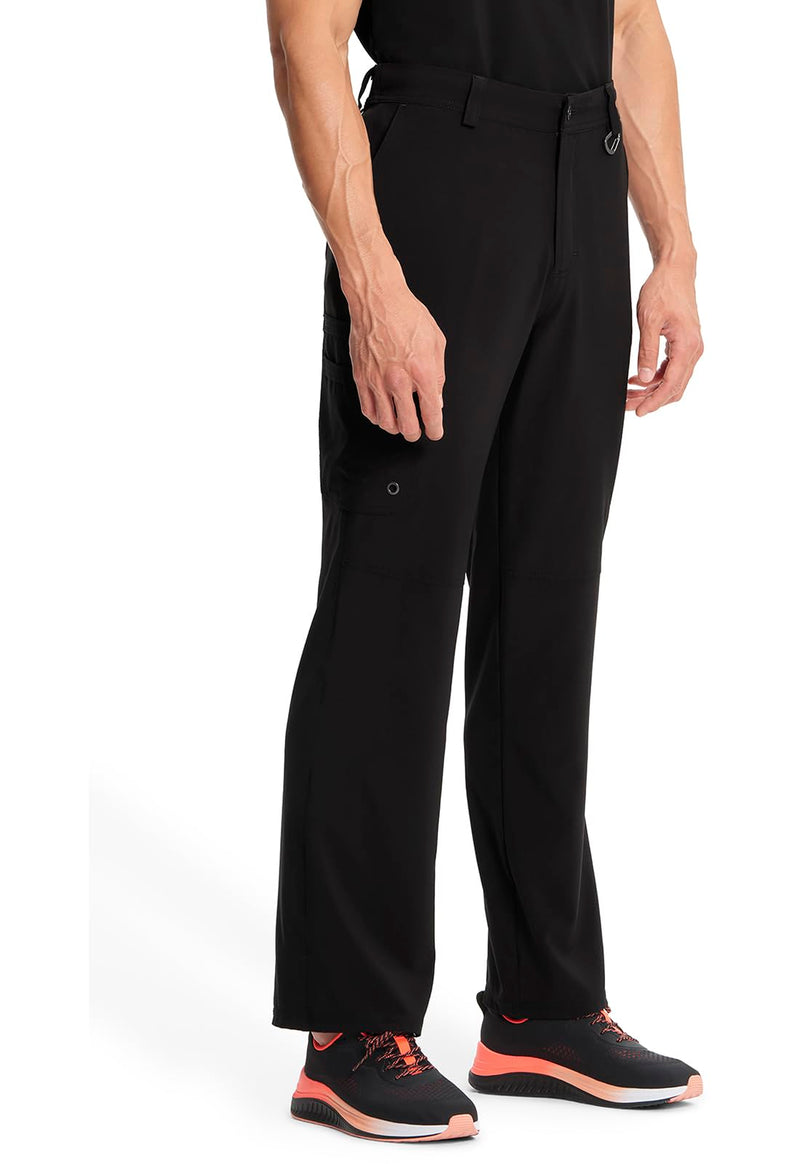 Cherokee Infinity Men Scrub Pants, 6 Pockets, Tapered Leg with Zip Fly Front and Inside Functional Drawstring Cargo - CK200A Large Black
