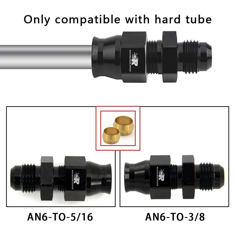 6AN Male Flare to 3/8" Fuel Hardline Tube Fitting Adapter Connector Aluminum Alloy Black Anodized 2Pcs 6AN to 3/8-2pcs