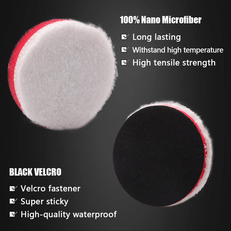 SPTA Mini Polishing Pads Set, 21pcs 1.6 inch/40mm Sponge & Wool Buffing Pads, Car Detail Polishing & Waxing Kit, Mix Colors, Small Area 1.6inch (40mm)