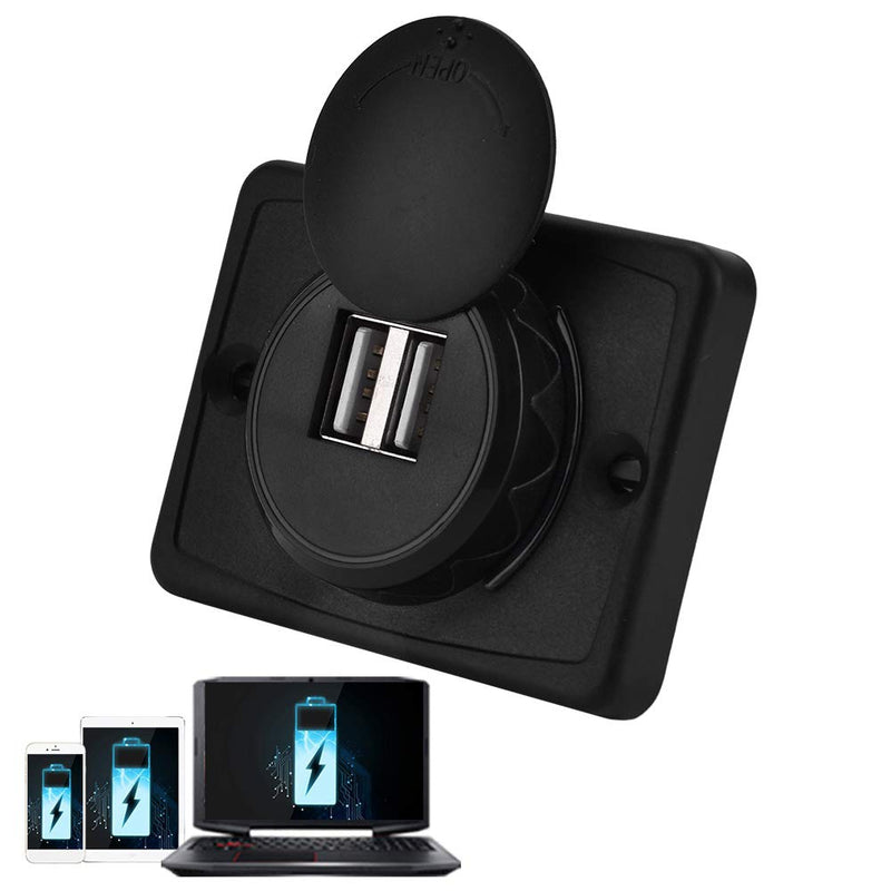 USB Car Charger, 12v 24v Mini Panel Dual Socket Power Adapter Outlet with Cap Quick Surface Mount Multi Device Charging for Cars Bus Boat Automotive Marine Truck Golf Cart Smartphone Laptop