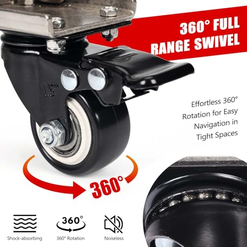 Flip-Up Swivel Caster Wheel for Packout Rolling Toolbox, Upgraded Front Wheel Kit with Locking Brake, Accessories Compatible with Milwaukee Packout, 200 lbs Capacity