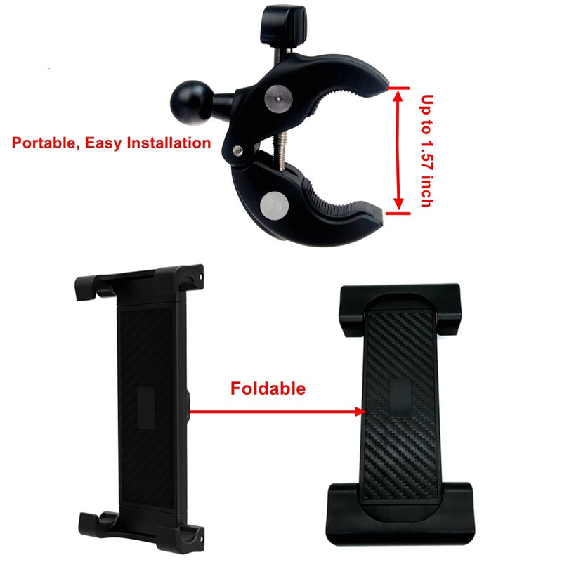 Tablet Mount Holder for Music Microphone Mic Stand,Exercise Spin Bike,Treadmill,Stationary Bicycle,Elliptical,Stroller,Golf Cart,Boat,Wheelchair, Adjustable Clamp Fits Tablets/Smart Phone