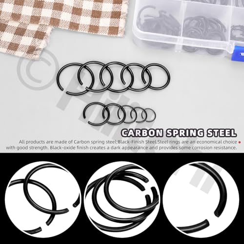 Hilitchi 150PCS Round Wire C-Clips 10 Sizes GB895.2 Retainer Clip Black Internal Snap Rings Round Wire Snap Rings Assortment Kit for Hole Shaft