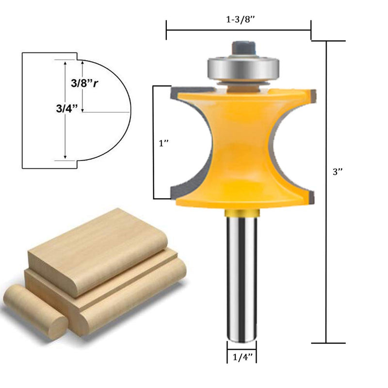 TAIWAIN 1/4-Inch Shank 5 Bit Bull Nose Router Bit,Half Round Bearing Milling Cutter Bits,1/8 inches 3/16 inches 1/4 inches 5/16 inches 3/8 inches Carbide Tipped Round Edge Cutting Ball Blade,15*8*6cm D1-G