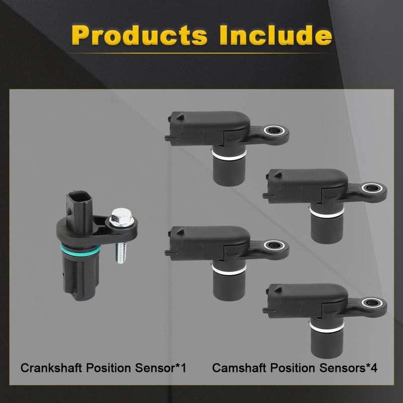  [AUSTRALIA] - 4 Pcs Camshaft Position Sensors & 1 Pcs Crankshaft Position Sensor Compatible with Chevy Equinox Impala Malibu Traverse GMC Acadia Terrain Cadillac Buick Replacement for 12615371 12615626